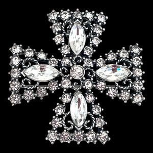New Premier Designs Maltese Cross Pin Pendant Crystals Silver Tone - 6R